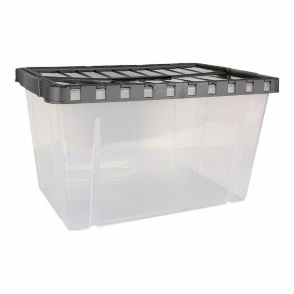 Кутия за Съхранение с Капак Double Прозрачен Антрацит (54 L)