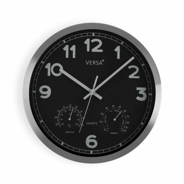Стенен часовник Versa Черен Алуминий (4 x 30 x 30 cm)