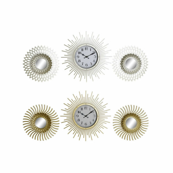 Часовник DKD Home Decor Шампанско полипропилен Златен Огледало (3 pcs) (2 pcs)