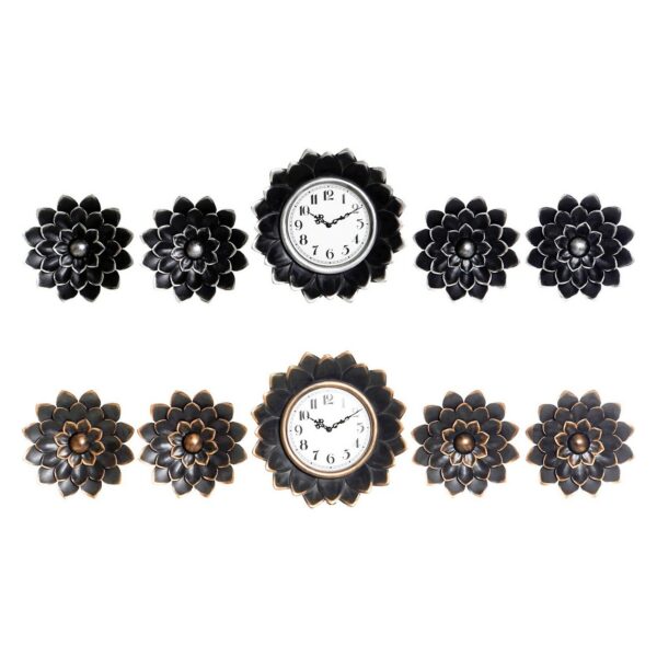 Стенен часовник DKD Home Decor Lilled Черен Кристал полипропилен Златен Сребрист (5 pcs) (2 pcs) (35 x 5 x 35 cm)