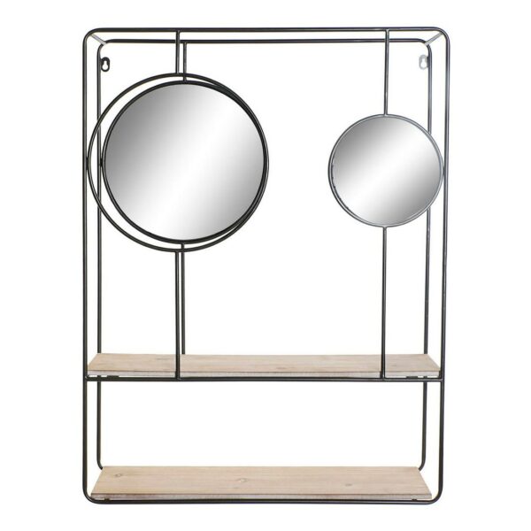 Лавица DKD Home Decor Огледало Естествен Черен Метал 2 Рафтове Дървен MDF (60 x 17 x 80 cm)