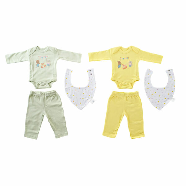 Комплект дрехи DKD Home Decor Памук 0-6 месеца Животни Зелен Жълт (2 броя) (3 Части)