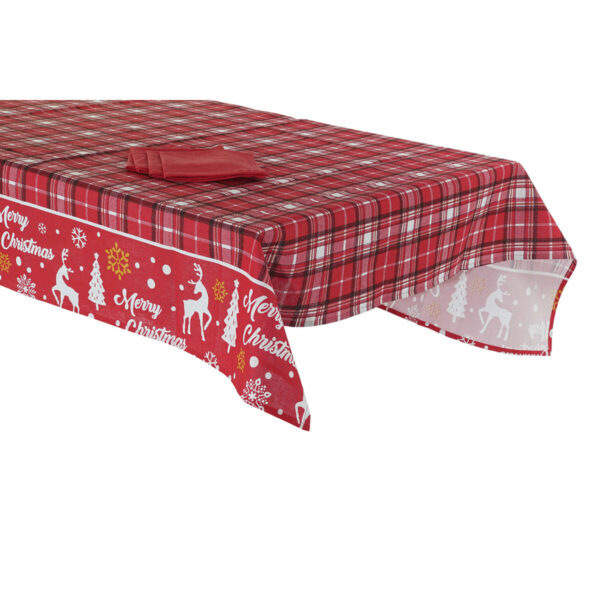 Комплект покривки за маса DKD Home Decor Коледа Червен полиестер Памук Бял (150 x 250 x 0,2 cm)