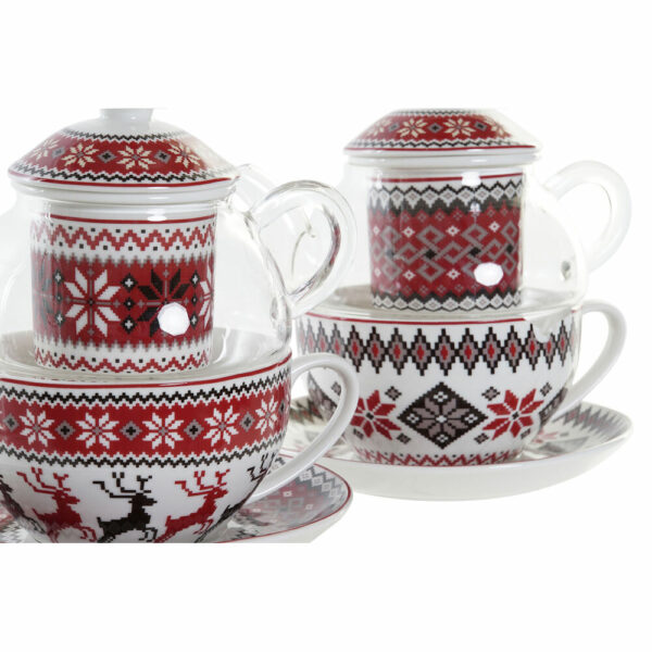 чайник DKD Home Decor Коледа Кристал Порцелан Червен Бял (250 ml) (2 броя)