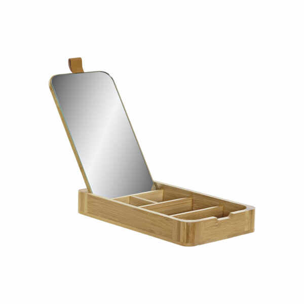 Бамбукова Кутия Органайзер за Бижута с Огледало DKD Home Decor (24 x 14 x 3,3 cm)