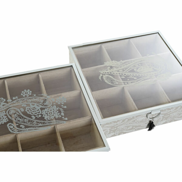 Кутия за Чай DKD Home Decor Метал Кристал Дървен MDF (2 pcs) (24 x 24 x 6.5 cm)