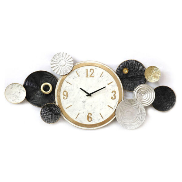 Стенен часовник DKD Home Decor Черен Сив Метал Кръгове Дървен MDF (104 x 5.7 x 46.4 cm)