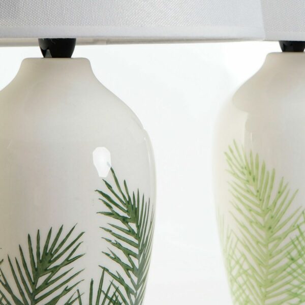 Настолна лампа DKD Home Decor Керамика Листи полиестер Бял Зелен (28 x 28 x 45 cm) (2 pcs)