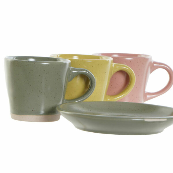Комплект чаши за кафе части DKD Home Decor Зелен Розов Жълт Каменинов (90 ml)