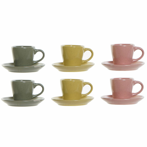 Комплект чаши за кафе части DKD Home Decor Зелен Розов Жълт Каменинов (90 ml)