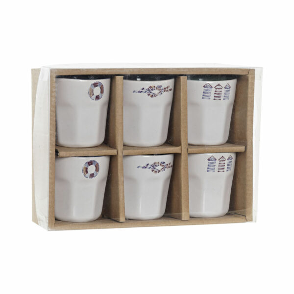 Комплект чаши за кафе части DKD Home Decor Военен Бял Каменинов (90 ml)
