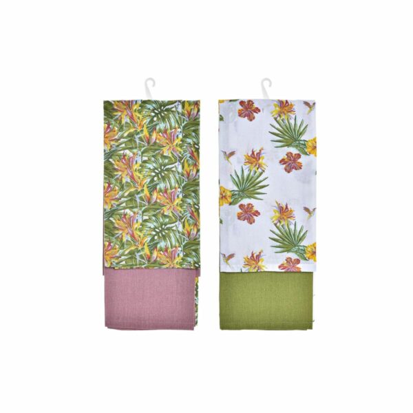 Комплект дрехи DKD Home Decor Тропически Розов Памук Зелен (60 x 40 x 0,5 cm) (2 броя)
