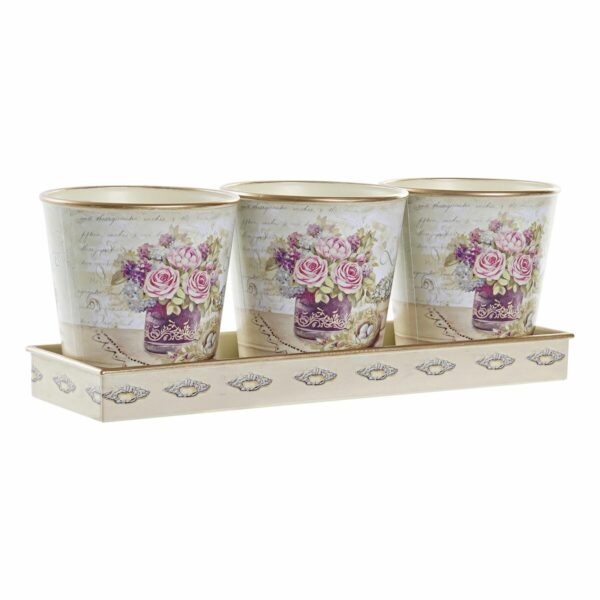 Комплект Саксии за цветя DKD Home Decor Бежов Розов PVC (38 x 12 x 14 cm) (3 Части)