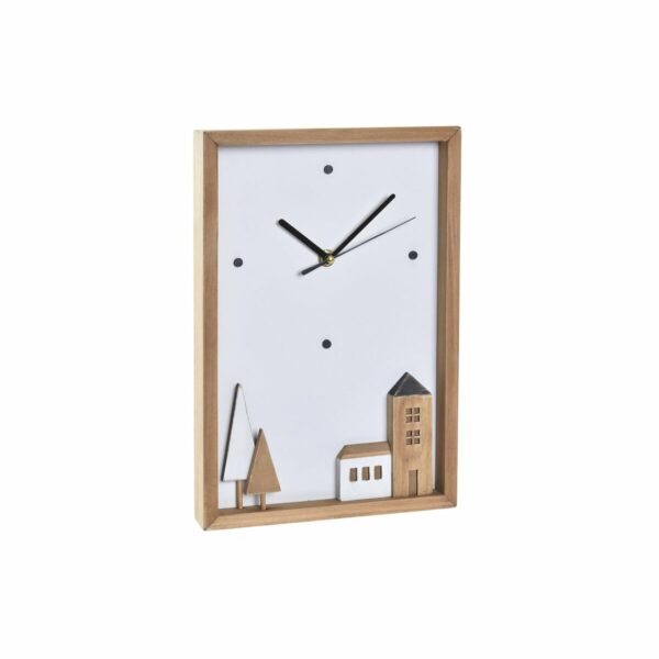 Стенен часовник DKD Home Decor Дървен Бял Къщи (20 x 4 x 30 cm)