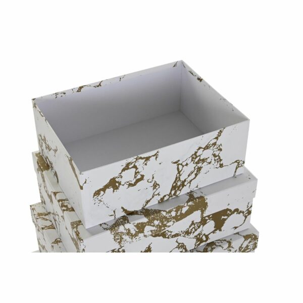 Комплект Кутии за Подреждане една върху друга DKD Home Decor Златен Бял Картон