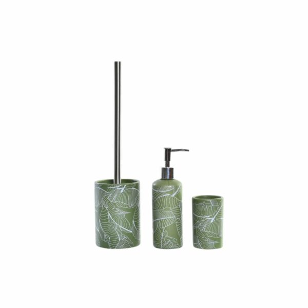 Комплект за Баня DKD Home Decor Зелен PP Dolomite Лист на растение (9,5 x 9,5 x 37 cm) (3 pcs)