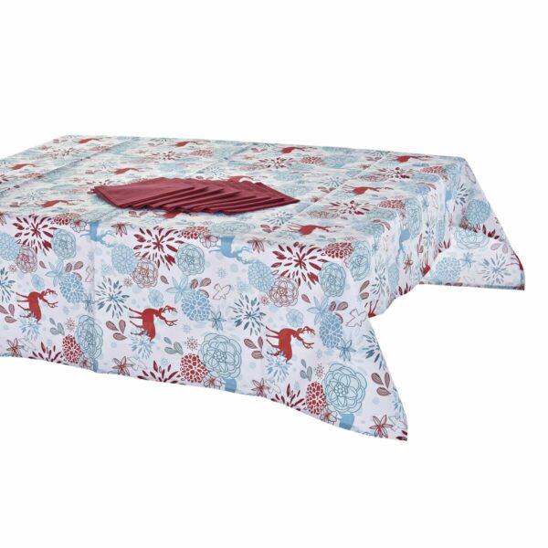 Комплект покривки за баня DKD Home Decor Коледа Червен полиестер Памук Небесно синьо (150 x 250 x 0,2 cm)