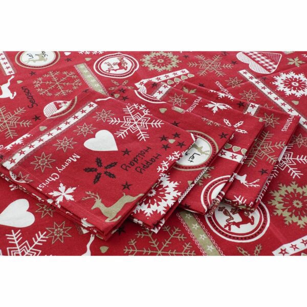 Комплект покривки за маса DKD Home Decor Коледа Червен полиестер Памук Бял (150 x 250 x 1 cm) (2 броя)