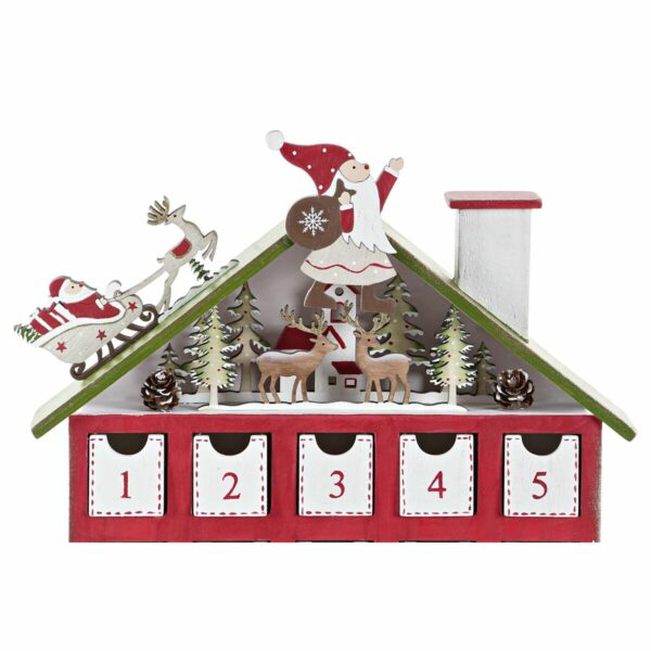 Коледен Календар DKD Home Decor Дървен Къща (27 x 7 x 40 cm) (2 броя)