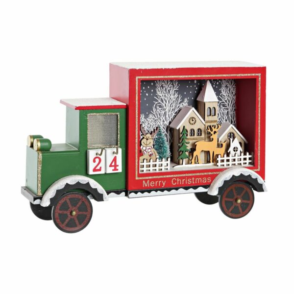 Коледен Календар DKD Home Decor Камион LED Светлина Дървен MDF (31 x 9 x 20 cm)