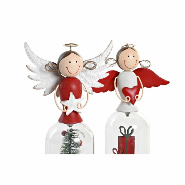 Ярка декорация DKD Home Decor Коледа Естествен Червен Бял Ангел (12 x 9 x 24 cm) (2 броя)