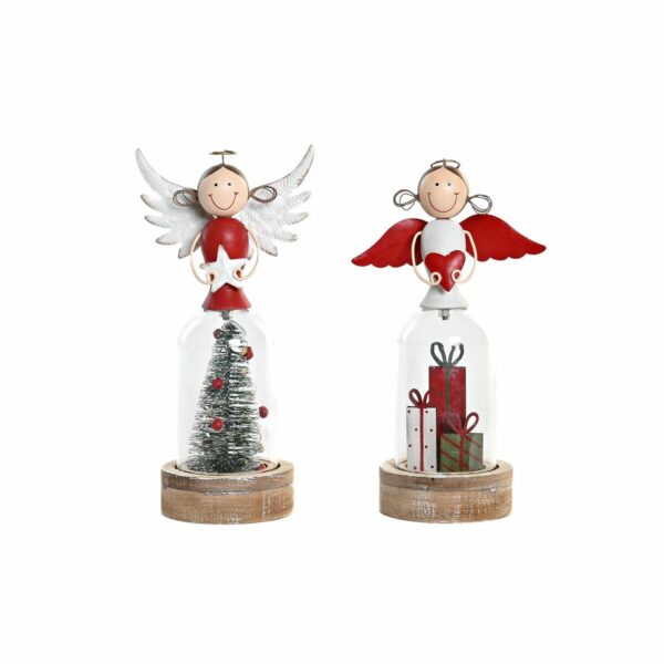 Ярка декорация DKD Home Decor Коледа Естествен Червен Бял Ангел (12 x 9 x 24 cm) (2 броя)