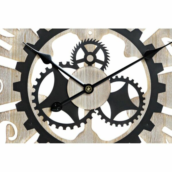 Стенен часовник DKD Home Decor Дървен Естествен Черен Желязо Предавки (60 x 4 x 60 cm)