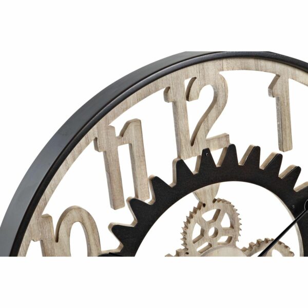 Стенен часовник DKD Home Decor Дървен Естествен Черен Желязо Предавки (60 x 4 x 60 cm)