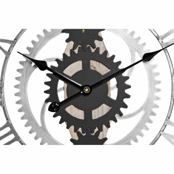 Стенен часовник DKD Home Decor Сребрист Черен MDF Желязо Предавки Loft (60 x 4 x 60 cm)