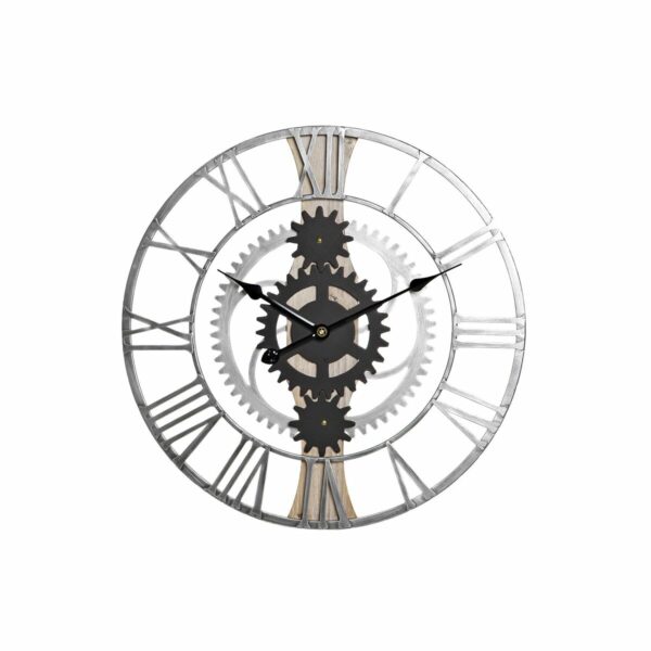 Стенен часовник DKD Home Decor Сребрист Черен MDF Желязо Предавки Loft (60 x 4 x 60 cm)
