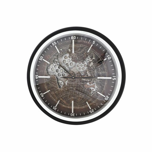 Стенен часовник DKD Home Decor Кафяв Карта на Света Черен Желязо (59,5 x 8,5 x 59,5 cm)