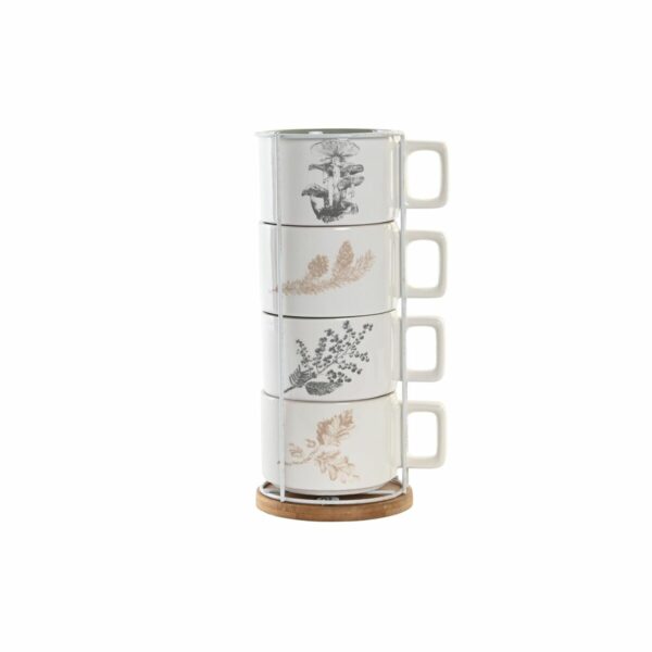 Комплект чаши за кафе части DKD Home Decor Бежов Метал Бял Dolomite (260 ml) (4 Части)