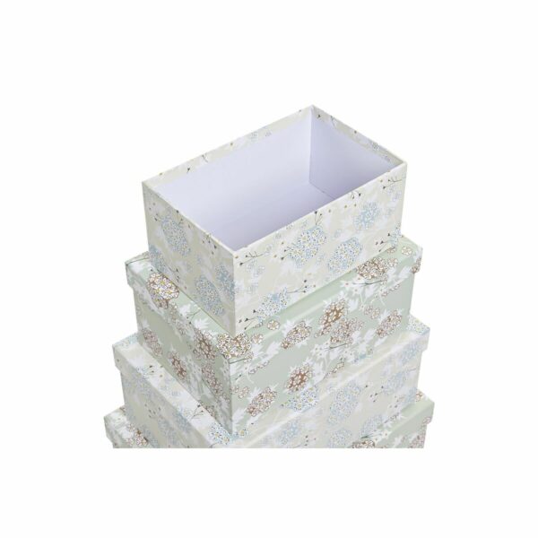 Комплект Кутии за Подреждане една върху друга DKD Home Decor Бежов Зелен Lilled Картон (43,5 x 33,5 x 15,5 cm)