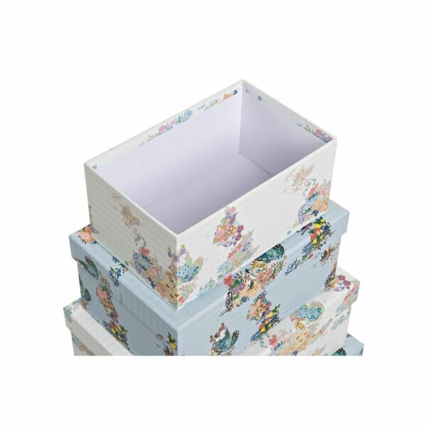 Комплект Кутии за Подреждане една върху друга DKD Home Decor Син Бял Lilled Картон (43,5 x 33,5 x 15,5 cm)
