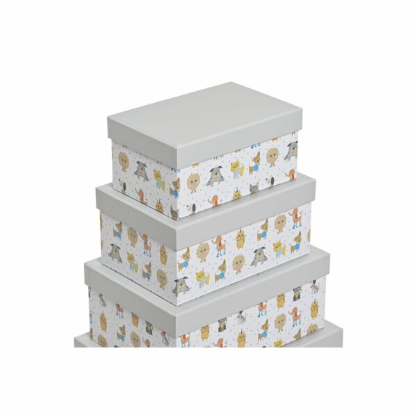 Комплект Кутии за Подреждане една върху друга DKD Home Decor Сив Домашни Любимци Картон (43,5 x 33,5 x 15,5 cm)