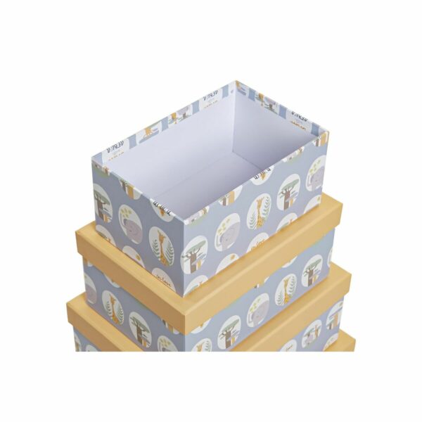 Комплект Кутии за Подреждане една върху друга DKD Home Decor Животни Син Картон (43,5 x 33,5 x 15,5 cm)