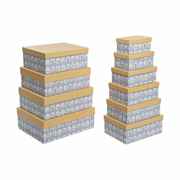 Комплект Кутии за Подреждане една върху друга DKD Home Decor Животни Син Картон (43,5 x 33,5 x 15,5 cm)