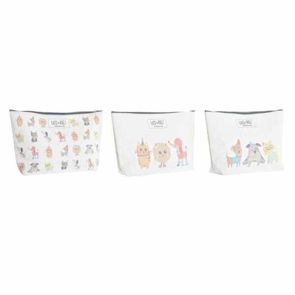 Детска тоалетна чантичка DKD Home Decor Домашни Любимци Памук Бял (33 x 8 x 21 cm) (3 броя)