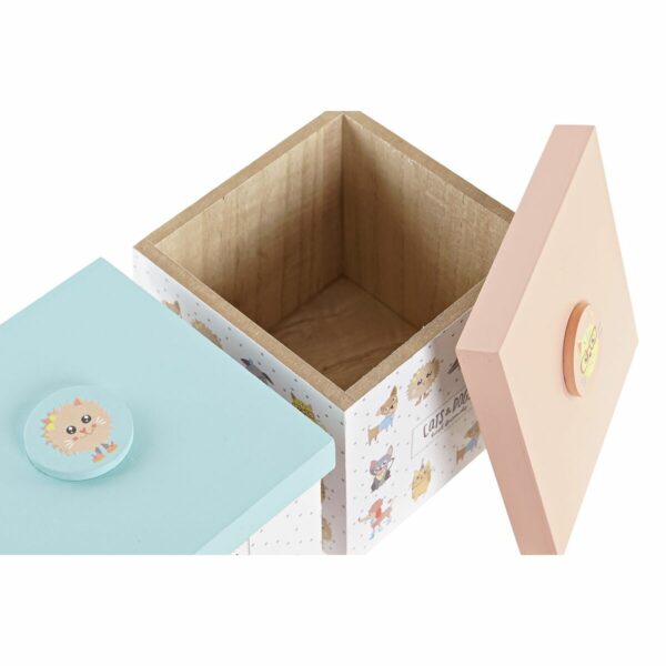 Кутия с капак DKD Home Decor Син Розов Домашни Любимци MDF (11,5 x 11,5 x 11 cm) (2 броя)