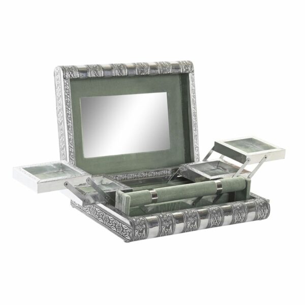 Кутия за бижута DKD Home Decor Сребрист Дървен Алуминий Зелен (27 x 21 x 7 cm)