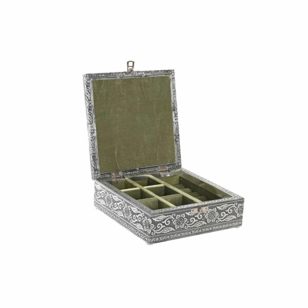 Кутия за бижута DKD Home Decor Сребрист Дървен Алуминий Зелен (18 x 18 x 6 cm)