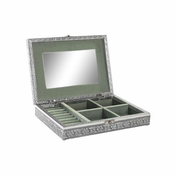 Кутия за бижута DKD Home Decor Сребрист Дървен Алуминий Зелен (28 x 20 x 5 cm)