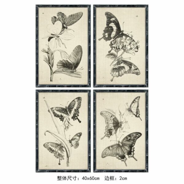 Картина DKD Home Decor Пеперуди (40 x 60 x 2.8 cm) (4 броя)