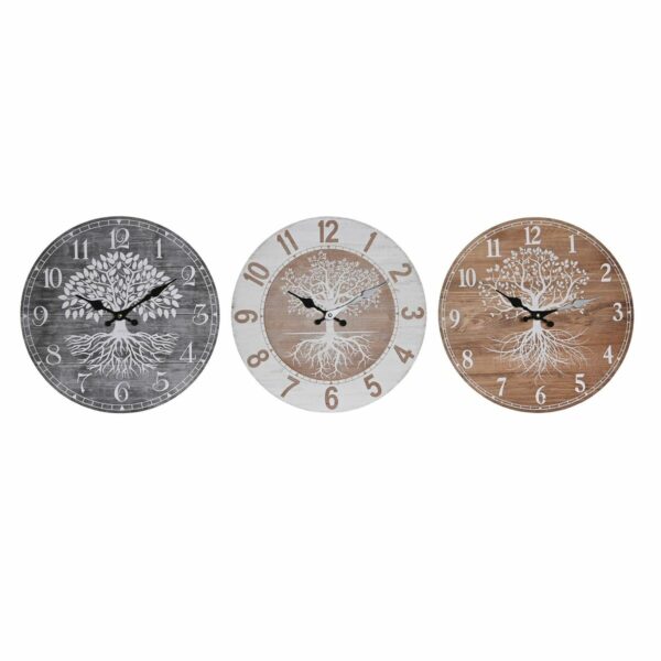 Стенен часовник DKD Home Decor Естествен Сив Кафяв Бял Дървен MDF (34 x 4 x 34 cm) (3 броя)