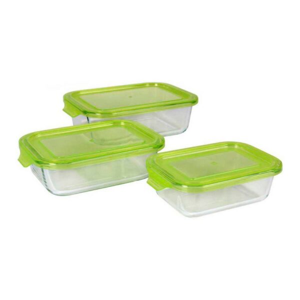 3 Комплект Кутии за Обяд Quttin Квадратен Прозрачен Зелен