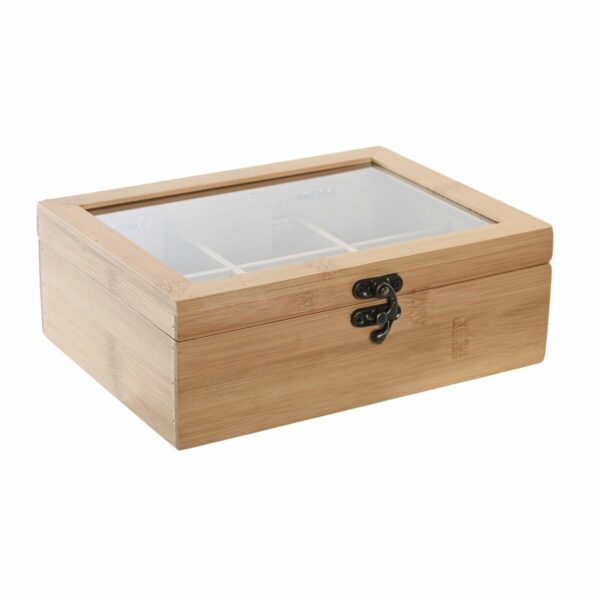 Кутия за Чай DKD Home Decor Кристал Естествен Бамбук (21 x 16 x 5 cm)