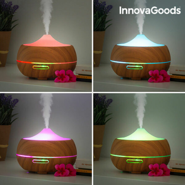 Арома дифузер овлажнител с многоцветен LED Wooden-Effect InnovaGoods