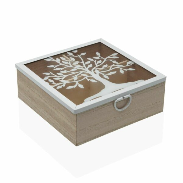 Кутия за Чай Versa Дърво Метал Дървен MDF 16,5 x 16,5 x 6 cm