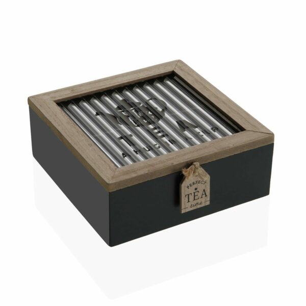 Кутия за Чай Versa Черен Метал Дървен MDF 16,5 x 16,5 x 6,5 cm
