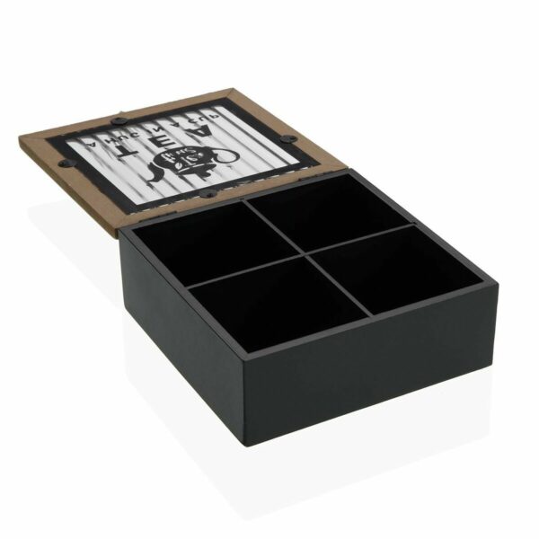 Кутия за Чай Versa Черен Метал Дървен MDF 16,5 x 16,5 x 6,5 cm